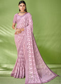 Purple Designer Georgette Embroidered Festive Saree