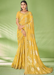 Yellow Designer Georgette Embroidered Festive Saree