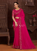 Bright Pink Embroidered Wedding Wear Indian Saree