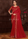 Bridal Red Embroidered Wedding Wear Indian Saree