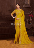 Yellow Embroidered Wedding Wear Indian Saree