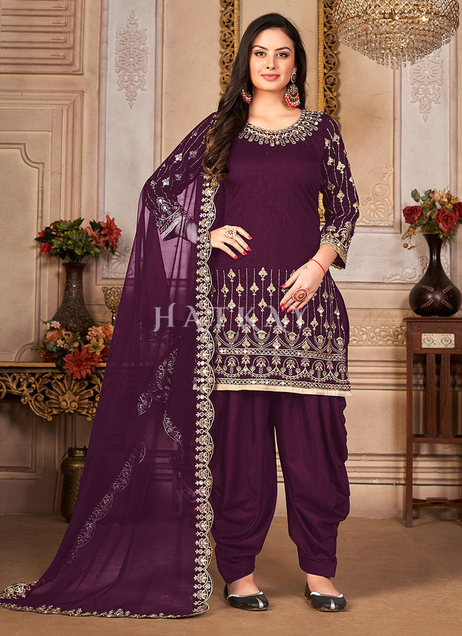 Buy AAVYA Embroidery Pure Cotton White & Purple Salwar Suit with Matching  Dupatta (unstitched) at Amazon.in