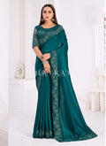 Turquoise Embroidered Wedding Wear Indian Saree