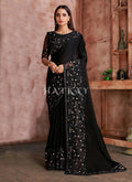 Black Embroidered Wedding Wear Indian Saree