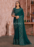Dark Green Embroidered Wedding Wear Indian Saree