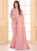 Peach Sequence Embroidered Crush Wedding Saree