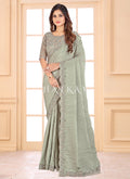 Pale Green Sequence Embroidered Crush Wedding Saree