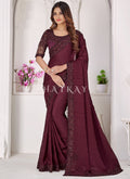 Maroon Sequence Embroidered Crush Wedding Saree