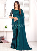 Turquoise Sequence Embroidered Wedding Saree
