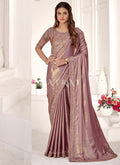 Mauve Golden Embroidered Traditional Wedding Saree