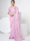 Pink Sequence Embroidery Organza Silk Saree