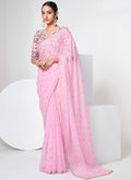Pink Embroidery Organza Silk Saree