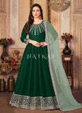 Green Zari Embroidered Festive Silk Anarkali Suit