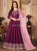 Purple Zari Embroidered Festive Silk Anarkali Suit