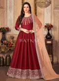 Red Zari Embroidered Festive Silk Anarkali Suit