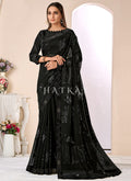 Black Sequence Embroidery Georgette Saree