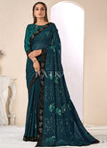 Turquoise Sequence Embroidery Georgette Saree