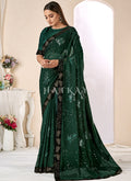 Dark Green Sequence Embroidery Georgette Saree