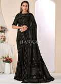 Black Sequence Embroidery Georgette Saree