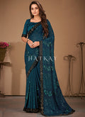 Turquoise Sequence Embroidery Georgette Saree
