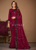Magenta Sequence Embroidery Georgette Saree