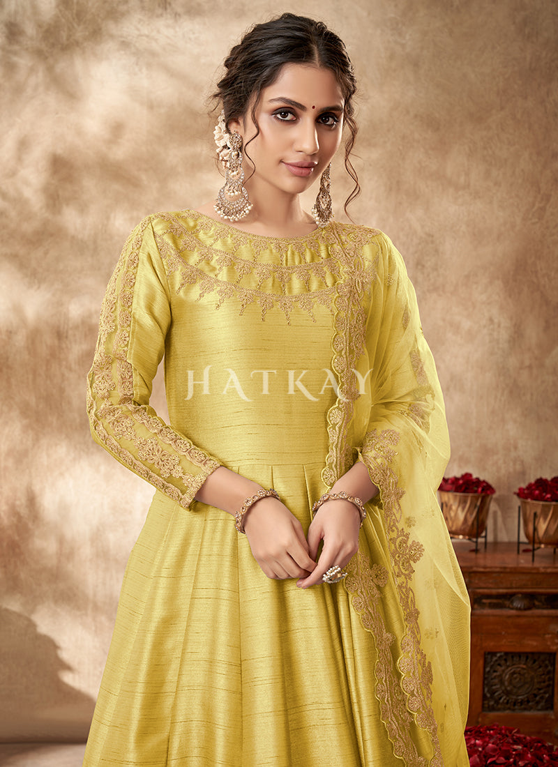 Zoya silk best sale yellow anarkali suit