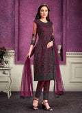 Wine Designer Embroidered Pant Style Suit