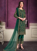 Green Golden Designer Embroidered Pant Style Suit