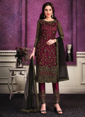 Maroon And Black Designer Embroidered Pant Style Suit