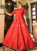 Orange Tie Dye Sequence Embroidery Bollywood Gown