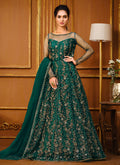 Green Zari Embroidered Slit Style Anarkali Pant Suit 