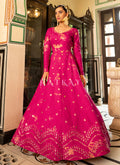 Hot Pink Tie Dye Sequence Embroidery Bollywood Gown