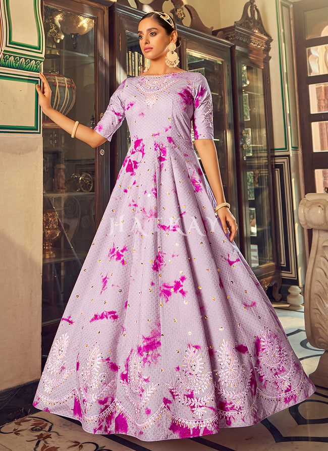Lavender Tie Dye Sequence Embroidery Bollywood Gown