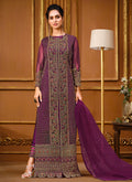 Purple Zari Embroidered Slit Style Anarkali Pant Suit