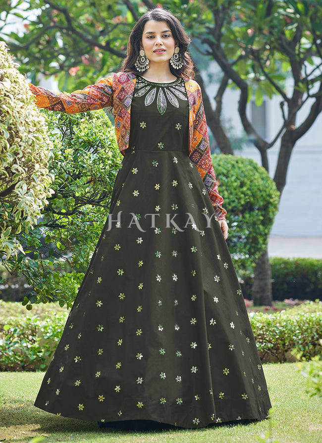 Black Indian Anarkali Gown Dress, Fully Stitched Indian Outfit. | JCS  Fashions