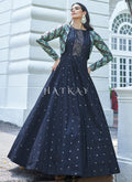 Buy Indian Gown In Michigan | Navy Blue Sequence Embroidered Jacket Anarkali Gown 