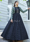 Navy Blue Sequence Embroidered Jacket Anarkali Gown