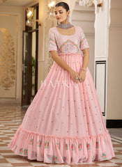 Baby Pink Floral Embroidered Wedding Gown