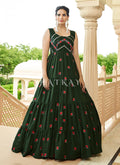 Olive Green Multi Embroidered Flared Anarkali Gown 