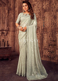 Pale Green Designer Printed Silk Saree
