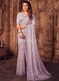 Lavender Designer Printed Silk Saree