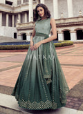 Green Sequence Embroidery Shaded Kalidar Anarkali Gown