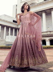 Powder Pink Sequence Embroidery Shaded Kalidar Anarkali Gown