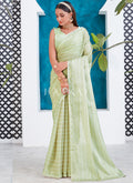 Pale Green Crystal Stone Work Embroidery Silk Saree