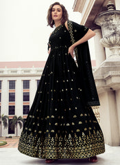 Black Golden Sequence Embroidery Wedding Anarkali Gown