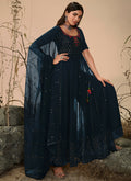 Turquoise Sequence Embroidered Festive Palazzo Suit