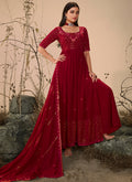 Deep Red Sequence Embroidered Festive Palazzo Suit