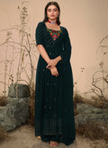 Dark Green Sequence Embroidered Festive Palazzo Suit