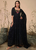 Dark Blue Sequence Embroidered Festive Palazzo Suit