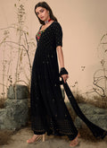 Black Sequence Embroidered Festive Palazzo Suit